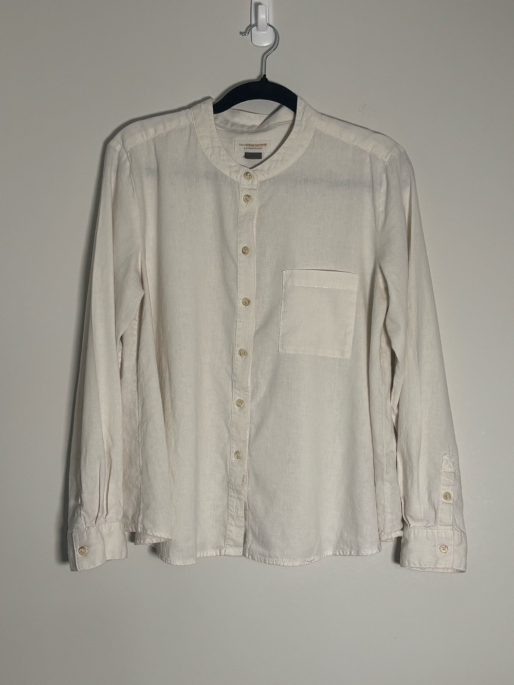 Pilcro by Anthropologie Linen Viscose Band Collar Button Down Shirt Size Small